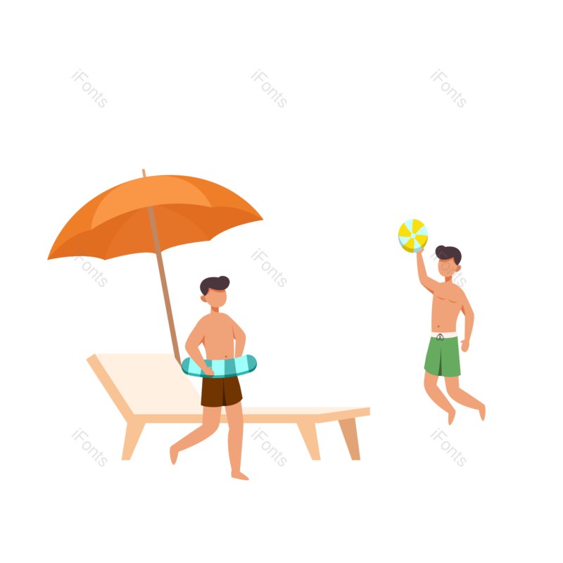 夏天图片,扁平插画元素,海边PNG,度假免抠素材